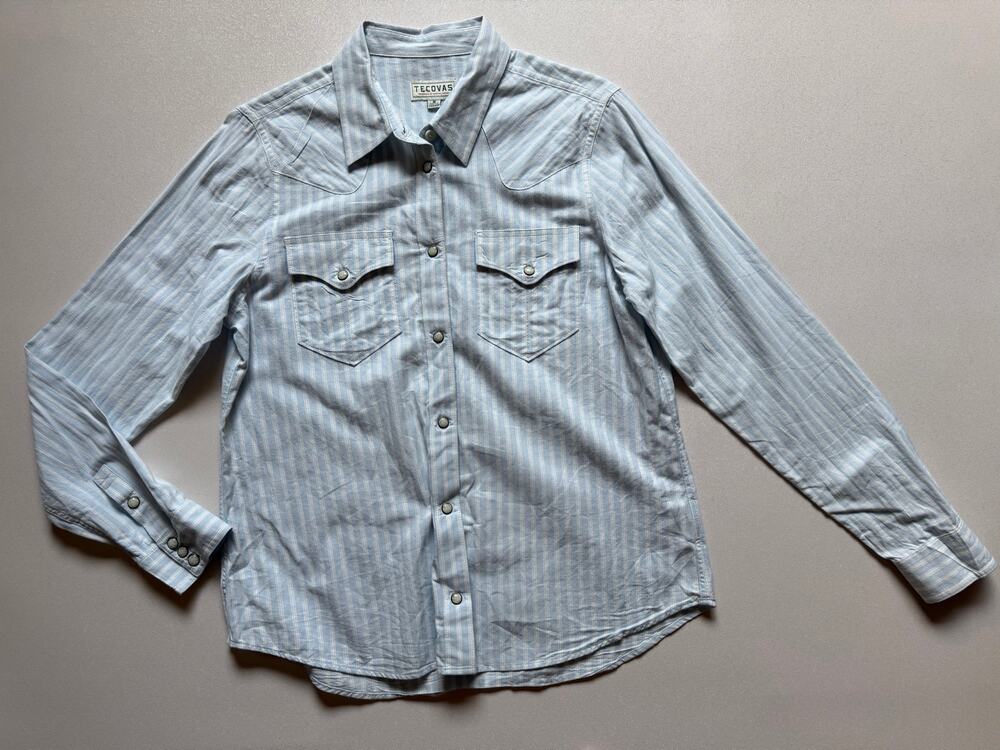 Tecovas Men's Light Blue White Striped Western Cotton Long Sleeve Shirt Size M